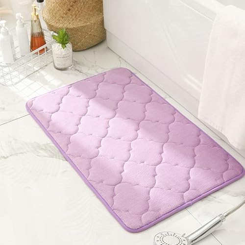 Hiseng Memory Foam Matte, Waschbar Anti-Rutsch Badematte, Super Wasserabsorbierende FußMatte Memoryschaum Badeteppiche, Weiche Leicht Zu Reinigen Badvorleger (40 * 60cm,Helles Lila) von Hiseng