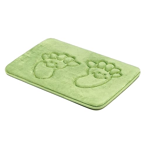 Hiseng Memory Foam Matte, Waschbar Anti-Rutsch Badematte, Super Wasserabsorbierende Weiche FußMatte Memoryschaum Badeteppiche, Leicht Zu Reinigen Badvorleger (40x60cm,Fußabdruck Grün) von Hiseng