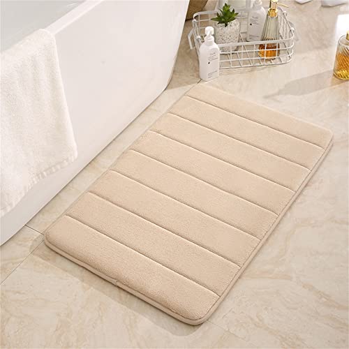 Hiseng Memory Foam Matte, Waschbar Anti-Rutsch Badematte, Super Wasserabsorbierende Weiche FußMatte Memoryschaum Badeteppiche, Leicht Zu Reinigen Badvorleger (60x90CM,Beige) von Hiseng