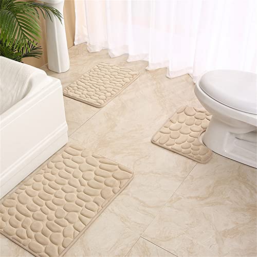 Hiseng Memory Foam Matte 3-teiliges Set, Waschbar Anti-Rutsch Badematte, Super Wasserabsorbierende Weiche FußMatte Memoryschaum Badeteppiche (50x80cm+U50x40cm+40x60cm,Khaki) von Hiseng