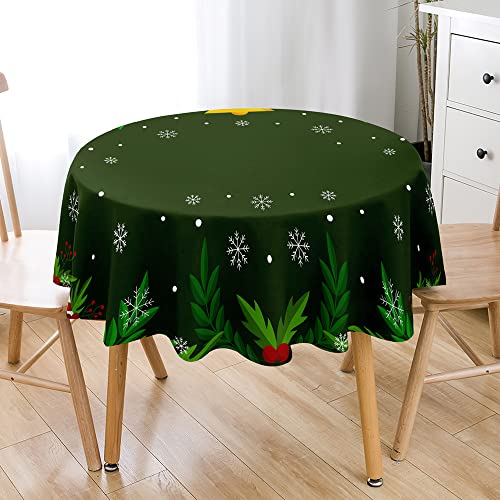 Hiseng Modernes 3D Weihnachtsbaum Gedruckt Weihnachten Tischdecke, Wasserdicht Abwaschbar Polyester Tischdecke für Küche Garten Rund Esstisch, Weihnachtsdeko Tischdecke (Schneeflocke,150cm) von Hiseng