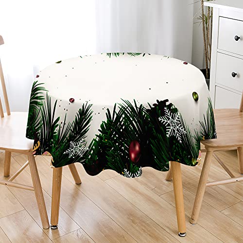 Hiseng Modernes 3D Weihnachtsbaum Gedruckt Weihnachten Tischdecke, Wasserdicht Abwaschbar Polyester Tischdecke für Küche Garten Rund Esstisch, Weihnachtsdeko Tischdecke (Tannenbaum,180cm) von Hiseng