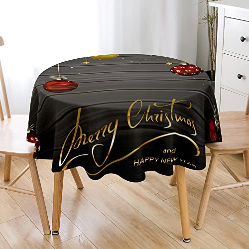 Hiseng Modernes Luxus-Weihnachten Gedruckt Weihnachten Tischdecke, Wasserdicht Abwaschbar Polyester Tischdecke für Küche Garten Rund Esstisch, Weihnachtsdeko Tischdecke (Weihnachtskugeln,150cm) von Hiseng