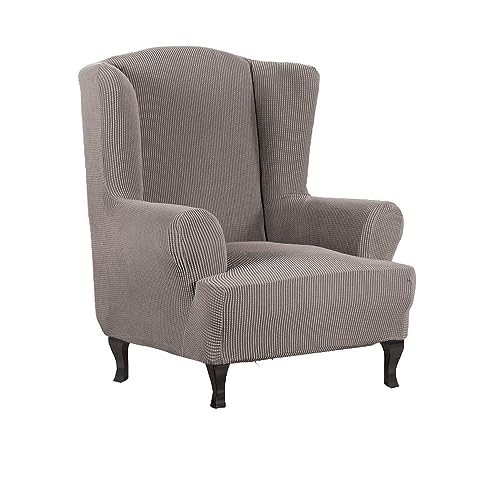 Hiseng Ohrensessel Überzug, 2-Teilig Stretch Sessel-Überwürfe Ohrensessel Kissen Jacquard-Stoff Sofa Schonbezüge, Flügel Zurück Sesselbezüge mit Armlehne Hohe Rückenlehne (Grau) von Hiseng