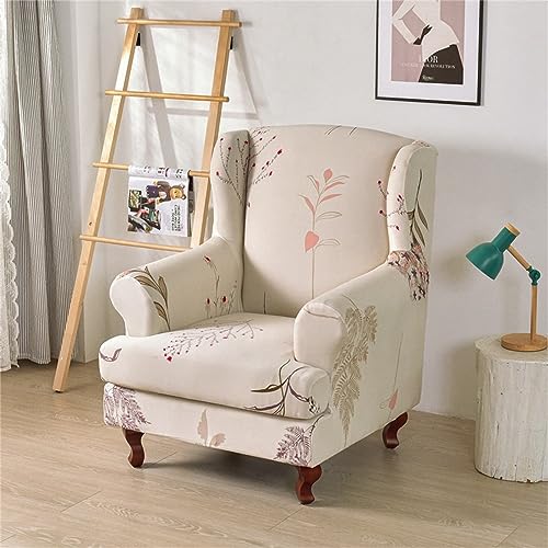 Hiseng Ohrensessel Überzug Stretch 2-Teilig, Sessel-Überwürfe Ohrensessel Schonbezüge Bezug, Chic Elastisch Sesselhusse Universal Tiger Stuhlbezug mit Armlehne Hohe Rückenlehne (Botanisch) von Hiseng