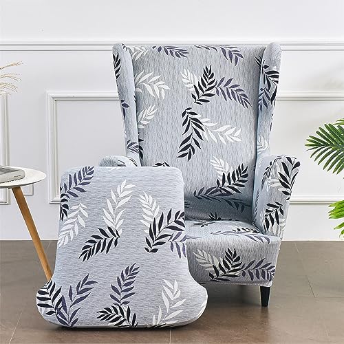 Hiseng Ohrensessel Überzug Stretch 2-Teilig, Sessel-Überwürfe Ohrensessel Schonbezüge Bezug, Modern Elastisch Sesselhusse Universal Tiger Stuhlbezug mit Armlehne Hohe Rückenlehne (Laub) von Hiseng