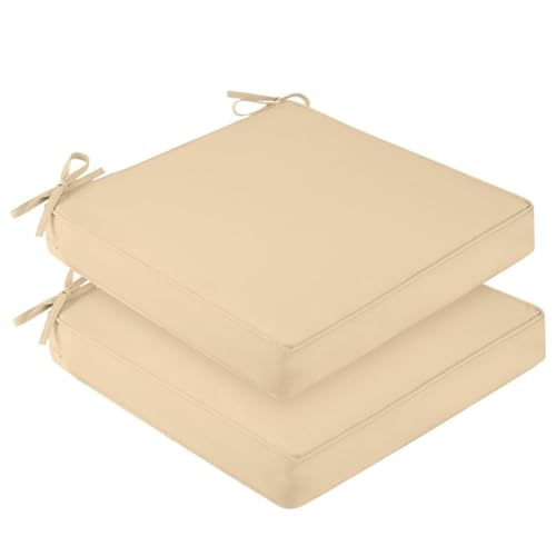 Hiseng Outdoor Sitzkissenbezug 2er Set Wasserdicht Volltonfarbe Terrasse Gartenpolster Ersatzbezug mit Reißverschluss, Wetterfest Sofabezug für Terrassenstuhl, Gartenmöbel (Beige,48x48x10cm) von Hiseng