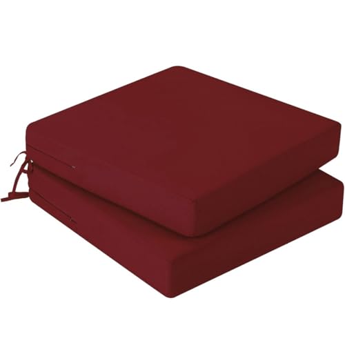 Hiseng Outdoor Sitzkissenbezug 2er Set Wasserdicht Volltonfarbe Terrasse Gartenpolster Ersatzbezug mit Reißverschluss, Wetterfest Sofabezug für Terrassenstuhl, Gartenmöbel (Burgunderrot,45x45x5cm) von Hiseng