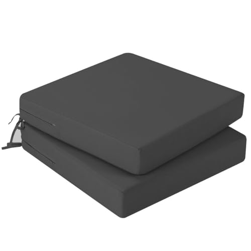 Hiseng Outdoor Sitzkissenbezug 2er Set Wasserdicht Volltonfarbe Terrasse Gartenpolster Ersatzbezug mit Reißverschluss, Wetterfest Sofabezug für Terrassenstuhl, Gartenmöbel (Dunkelgrau,55x55x10cm) von Hiseng