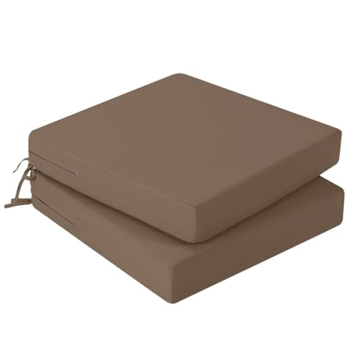 Hiseng Outdoor Sitzkissenbezug 2er Set Wasserdicht Volltonfarbe Terrasse Gartenpolster Ersatzbezug mit Reißverschluss, Wetterfest Sofabezug für Terrassenstuhl, Gartenmöbel (Hellbraun,45x45x5cm) von Hiseng