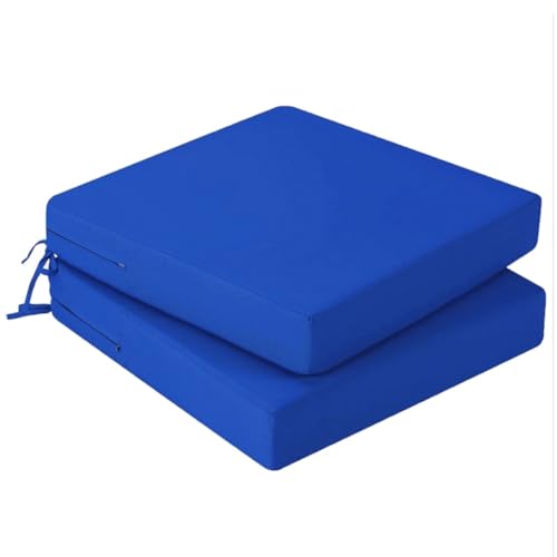 Hiseng Outdoor Sitzkissenbezug 2er Set Wasserdicht Volltonfarbe Terrasse Gartenpolster Ersatzbezug mit Reißverschluss, Wetterfest Sofabezug für Terrassenstuhl, Gartenmöbel (Königsblau,40x40x8cm) von Hiseng