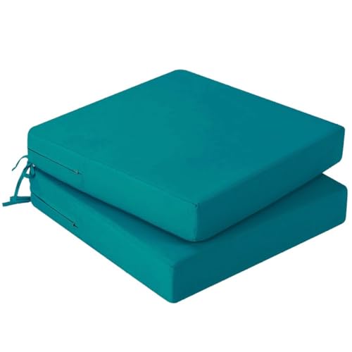 Hiseng Outdoor Sitzkissenbezug 2er Set Wasserdicht Volltonfarbe Terrasse Gartenpolster Ersatzbezug mit Reißverschluss, Wetterfest Sofabezug für Terrassenstuhl, Gartenmöbel (Pfauenblau,60x60x10cm) von Hiseng