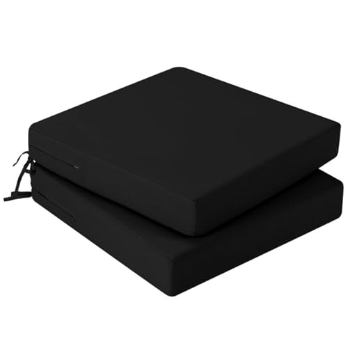 Hiseng Outdoor Sitzkissenbezug 2er Set Wasserdicht Volltonfarbe Terrasse Gartenpolster Ersatzbezug mit Reißverschluss, Wetterfest Sofabezug für Terrassenstuhl, Gartenmöbel (Schwarz,45x45x10cm) von Hiseng
