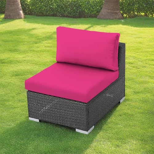 Hiseng Outdoor Sitzkissenbezug Ersetzen Gartenpolster Volltonfarbe Sofa Kissenbezüge, Weich Elastizität Sitzkissenbezug mit Gummiband für Terrassenstuhl Gartenmöbel (Rosenrot,65x65x20cm) von Hiseng