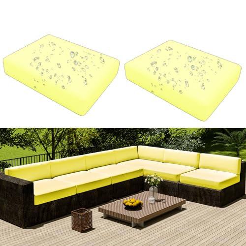 Hiseng Outdoor Sofa Sitzkissenbezug 2er Set Wasserdicht mit Reißverschluss, Terrassenstuhl Sofakissen Bezug Abnehmbar, Wetterfest Sofabezug für Garten Möbel aus Rattan (33x65x10cm,Gelb) von Hiseng