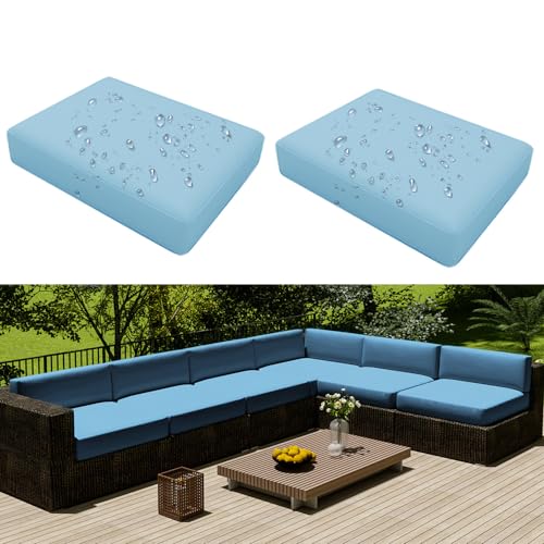 Hiseng Outdoor Sofa Sitzkissenbezug 2er Set Wasserdicht mit Reißverschluss, Terrassenstuhl Sofakissen Bezug Abnehmbar, Wetterfest Sofabezug für Garten Möbel aus Rattan (50x45x10cm,Blau.1) von Hiseng