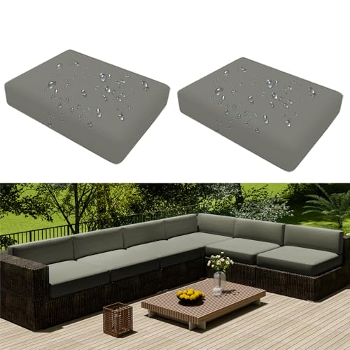 Hiseng Outdoor Sofa Sitzkissenbezug 2er Set Wasserdicht mit Reißverschluss, Terrassenstuhl Sofakissen Bezug Abnehmbar, Wetterfest Sofabezug für Garten Möbel aus Rattan (50x55x10cm,Hellgrau) von Hiseng