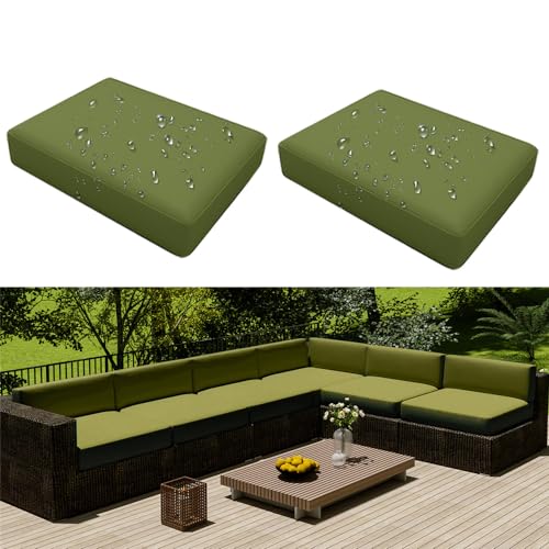 Hiseng Outdoor Sofa Sitzkissenbezug 2er Set Wasserdicht mit Reißverschluss, Terrassenstuhl Sofakissen Bezug Abnehmbar, Wetterfest Sofabezug für Garten Möbel aus Rattan (60x55x10cm,Grün Grau) von Hiseng
