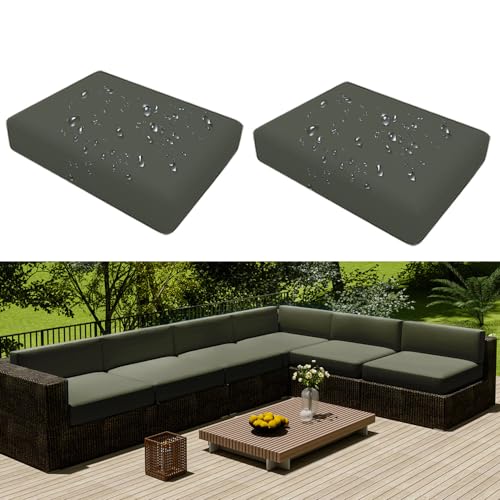 Hiseng Outdoor Sofa Sitzkissenbezug 2er Set Wasserdicht mit Reißverschluss, Terrassenstuhl Sofakissen Bezug Abnehmbar, Wetterfest Sofabezug für Garten Möbel aus Rattan (60x55x10cm,Matcha) von Hiseng