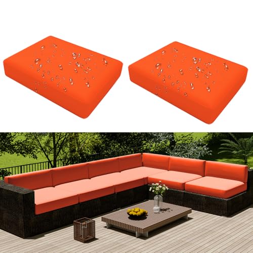 Hiseng Outdoor Sofa Sitzkissenbezug 2er Set Wasserdicht mit Reißverschluss, Terrassenstuhl Sofakissen Bezug Abnehmbar, Wetterfest Sofabezug für Garten Möbel aus Rattan (60x60x10cm,Karotte) von Hiseng