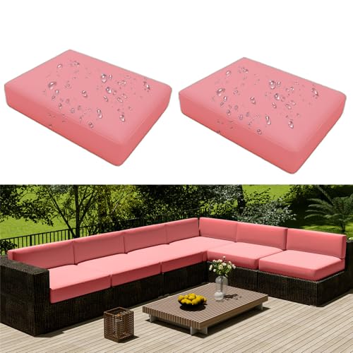 Hiseng Outdoor Sofa Sitzkissenbezug 2er Set Wasserdicht mit Reißverschluss, Terrassenstuhl Sofakissen Bezug Abnehmbar, Wetterfest Sofabezug für Garten Möbel aus Rattan (65x65x10cm,Rosa) von Hiseng