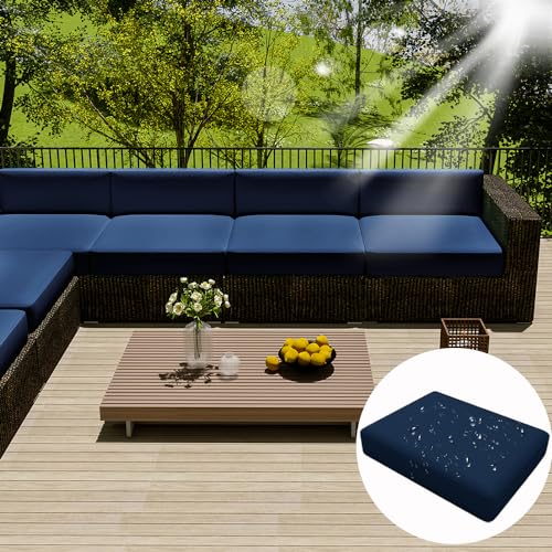 Hiseng Outdoor Sofa Sitzkissenbezug Wasserdicht mit Reißverschluss Sofa Überzug Einfarbig Polyester Sofabezug Wetterfest Sofabezug für Terrassenmöbel, Garten, Gartenpolster (Navy Blau,60x60x10cm) von Hiseng