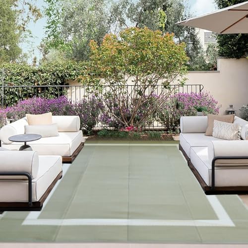 Hiseng Outdoor Teppich Wetterfest, Balkon Camping Teppich, Kunststoff Stroh Outdoorteppich Wasserfest Terrasse Matte, UV-bestandig Faltbar Rug Carpet für Garten RV (Graugrüne Unifarbe,152x244cm) von Hiseng