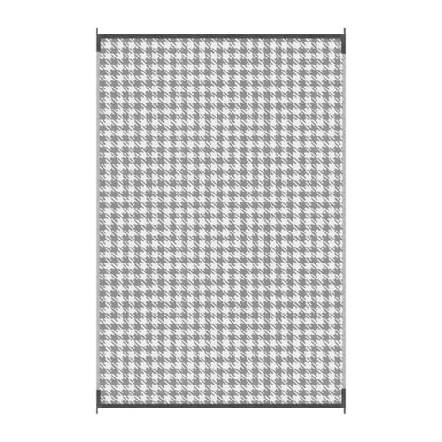 Hiseng Outdoor Teppich Wetterfest, Plaid Druck, Stroh Outdoorteppich, Balkon Camping Teppich, Wasserfest Terrasse Matte, UV-bestandig Faltbar Rug Carpet für Garten Picknick (Weiß Plaid,150 * 240cm) von Hiseng