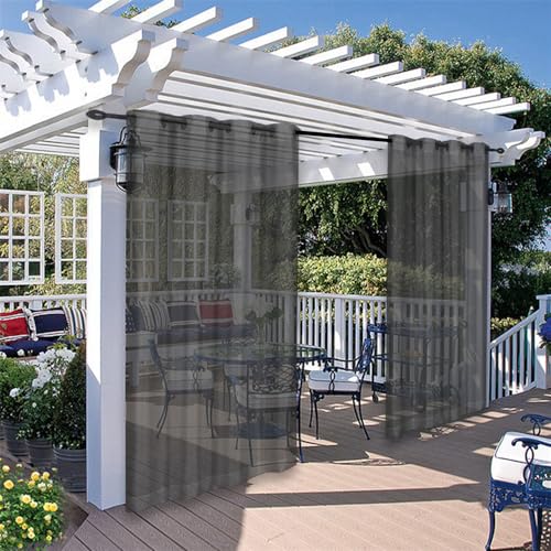 Hiseng Outdoor Vorhang Wasserdicht mit Ösen 2er Set Transparent Outdoorvorhänge Wasserdicht Balkon Vorhang Voile Vorhang für Terrassentür Garten Pavillon Pergola (Dunkelgrau,132×213cm) von Hiseng