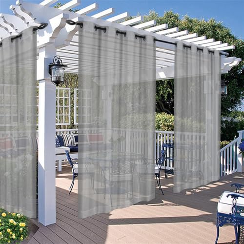 Hiseng Outdoor Vorhang Wasserdicht mit Ösen 2er Set Transparent Outdoorvorhänge Wasserdicht Balkon Vorhang Voile Vorhang für Terrassentür Garten Pavillon Pergola (Grau,132×241cm) von Hiseng