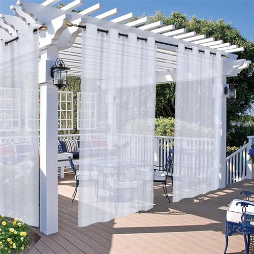 Hiseng Outdoor Vorhang Wasserdicht mit Ösen 2er Set Transparent Outdoorvorhänge Wasserdicht Balkon Vorhang Voile Vorhang für Terrassentür Garten Pavillon Pergola (Weiß,132×241cm) von Hiseng