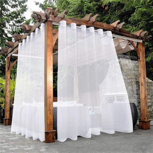 Hiseng Outdoor Vorhang Wasserdicht mit Ösen 2er Set Transparent Outdoorvorhänge Wasserdicht Balkon Vorhang Voile Vorhang für Terrassentür Pergola Pavillon Garten Balkon (132x183cm,Weiß) von Hiseng