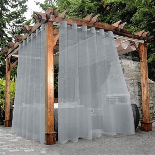 Hiseng Outdoor Vorhang Wasserdicht mit Ösen 2er Set Transparent Outdoorvorhänge Wasserdicht Balkon Vorhang Voile Vorhang für Terrassentür Pergola Pavillon Garten Balkon (132x241cm,Grau) von Hiseng