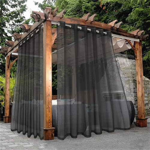 Hiseng Outdoor Vorhang Wasserdicht mit Ösen 2er Set Transparent Outdoorvorhänge Wasserdicht Balkon Vorhang Voile Vorhang für Terrassentür Pergola Pavillon Garten Balkon (132x241cm,Schwarz) von Hiseng