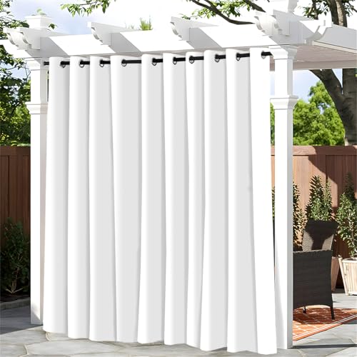 Hiseng Outdoor Vorhang Wetterfest mit Ösen 1 Stück Balkon Outdoorvorhänge Wasserdicht Einfarbig Blickdicht Vorhang Outdoor Sichtschutz Vorhänge für Garten Terrasse (132x137cm,Weiß) von Hiseng
