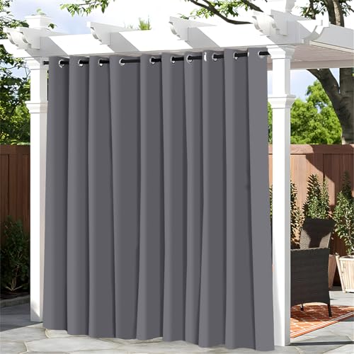 Hiseng Outdoor Vorhang Wetterfest mit Ösen 1 Stück Balkon Outdoorvorhänge Wasserdicht Einfarbig Blickdicht Vorhang Outdoor Sichtschutz Vorhänge für Garten Terrasse (132x182cm,Dunkelgrau) von Hiseng