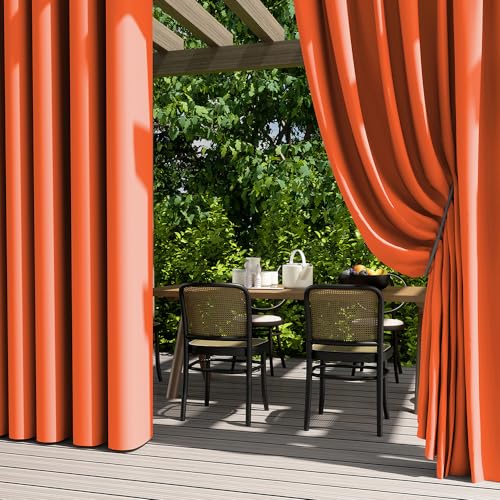 Hiseng Outdoor Vorhang Wetterfest mit Ösen 2er Set Balkon Outdoorvorhänge Wasserdicht Blickdicht Vorhang Outdoor Sichtschutz Sonnenschutz Vorhänge für Garten Terrasse Pavillon (132x274cm,Orange) von Hiseng