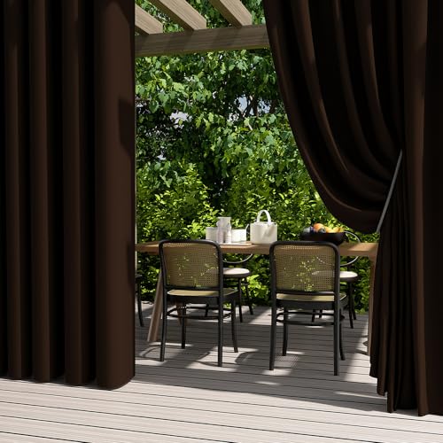 Hiseng Outdoor Vorhang Wetterfest mit Ösen 2er Set Balkon Outdoorvorhänge Wasserdicht Blickdicht Vorhang Outdoor Sichtschutz Sonnenschutz Vorhänge für Garten Terrasse Pavillon (70x120cm,Kaffee) von Hiseng
