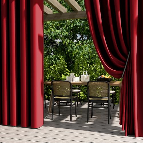 Hiseng Outdoor Vorhang Wetterfest mit Ösen 2er Set Balkon Outdoorvorhänge Wasserdicht Blickdicht Vorhang Outdoor Sichtschutz Sonnenschutz Vorhänge für Garten Terrasse Pavillon (70x120cm,Rot) von Hiseng