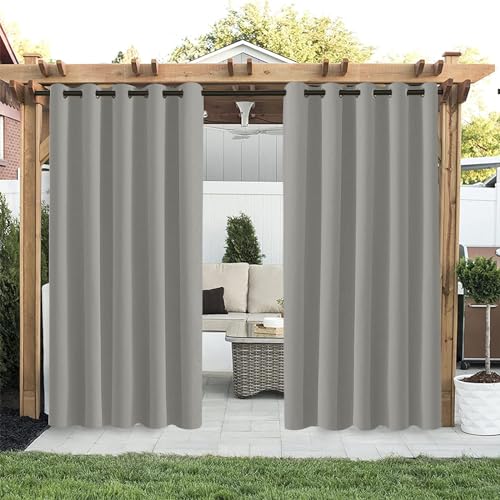 Hiseng Outdoor Vorhang Wetterfest mit Ösen 2er Set Balkon Outdoorvorhänge Wasserdicht Blickdicht Vorhang Outdoor Sichtschutz Sonnenschutz Vorhänge für Pavillon Terrasse Garten (180x213cm,Grau) von Hiseng