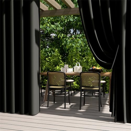 Hiseng Outdoor Vorhang Wetterfest mit Ösen 2er Set Grau Balkon Outdoorvorhänge Wasserdicht Blickdicht Vorhang Outdoor Sichtschutz Sonnenschutz Vorhänge für Garten Terrasse (100x140cm,Dunkelgrau) von Hiseng