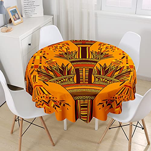 Hiseng Runde Bedruckte Tischdecke Afrika Tradition Druck 3D Abwaschbar Wasserdicht Fleckschutz Polyester Tischtuch für Outdoor Garten Home Dekoration- Verschiedene Größe (Orange,100cm) von Hiseng