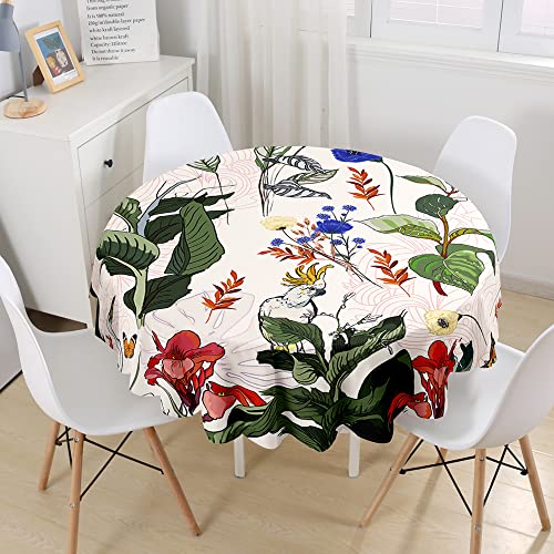 Hiseng Runde Gedruckte Tischdecke Luxus Klassisch 3D Floral Druck Wasserdicht Antifouling Abwaschbar Polyester Tischtuch, Outdoor Garten Küche Multifunktionale Tischdecke (Elegante Pflanze,150cm) von Hiseng