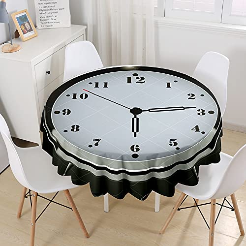 Hiseng Runde Kreative Uhr Bedruckte Tischdecke Mode Druck Abwaschbar Wasserdicht Fleckschutz Polyester Tischtuch Outdoor Garten Home Dekoration- Verschiedene Größe (Große Uhr,90cm) von Hiseng