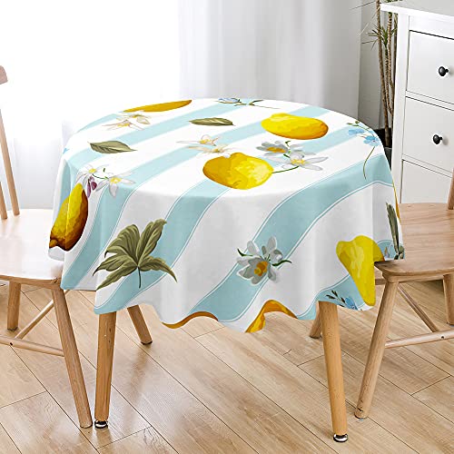 Hiseng Runde Tischdecke Nordischer Modern Frucht Bedruckte 3D Abwaschbar Wasserdicht Fleckschutz Tischtuch für Outdoor Garten Home Dekoration- Verschiedene Größe (Elegante Zitrone,150cm) von Hiseng