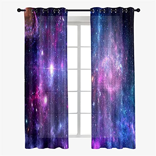 Hiseng Schiebegardinen Voile Vorhang Gardinen 2er Set Sternenhimmel Sheer Schiebevorhänge Lichtdurchlässig Flächenvorhänge für Wohnzimmer Schlafzimmer Fensterschal (140x213cm,Lila leuchten) von Hiseng