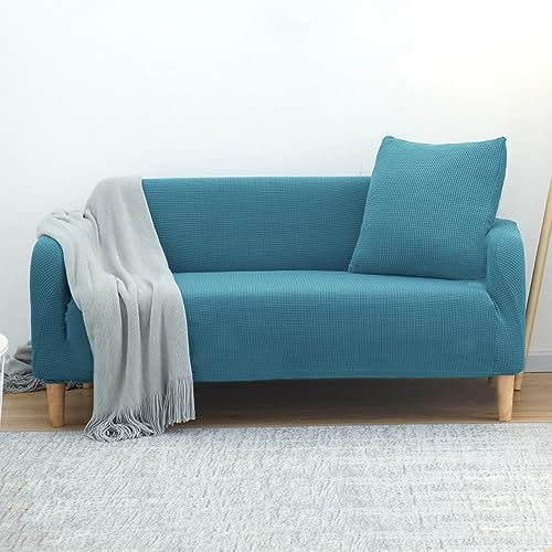 Hiseng Sofa Überzug, Stretch Sofabezug 1 2 3 4 Sitzer Gestricktes Polarfleece Couch Überzug Waschbar Universal Sofa Cover Sofaschoner für Haustiere Und Kind (Seeblau,4-Sitzer) von Hiseng