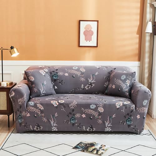 Hiseng Sofa Überzug, Stretch Sofabezug 1 2 3 4 Sitzer Polyesterfaser Couch Überzug Florid Sofa Cover Waschbar Universal Sofaschoner für Haustiere Und Kind (1-Sitzer,Grau) von Hiseng