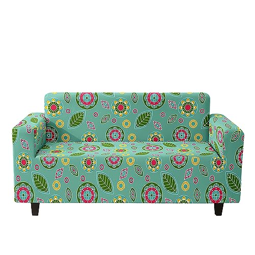 Hiseng Sofa Überzug, Stretch Sofabezug 1 2 3 4 Sitzer Polyesterfaser Couch Überzug Waschbar Universal Sofa Cover Anti-Kratzer Sofaschoner für Haustiere Und Kind (3-Sitzer,Aqua Blau Blatt) von Hiseng