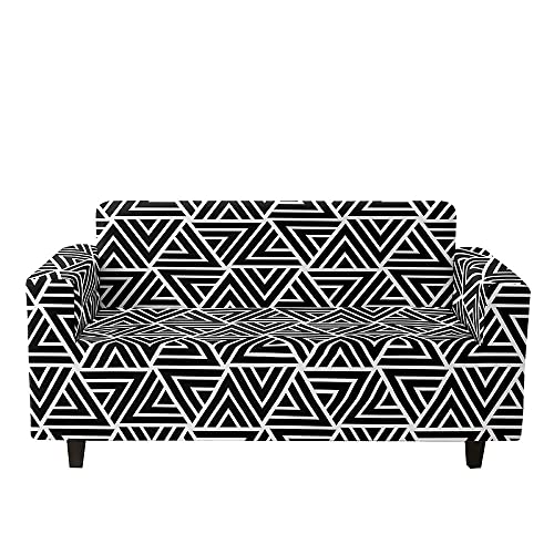 Hiseng Sofa Überzug, Stretch Sofabezug 1 2 3 4 Sitzer Polyesterfaser Couch Überzug Waschbar Universal Sofa Cover Anti-Kratzer Sofaschoner für Haustiere Und Kind (Schwarz-Weiß-Dreieck,2-Sitzer) von Hiseng